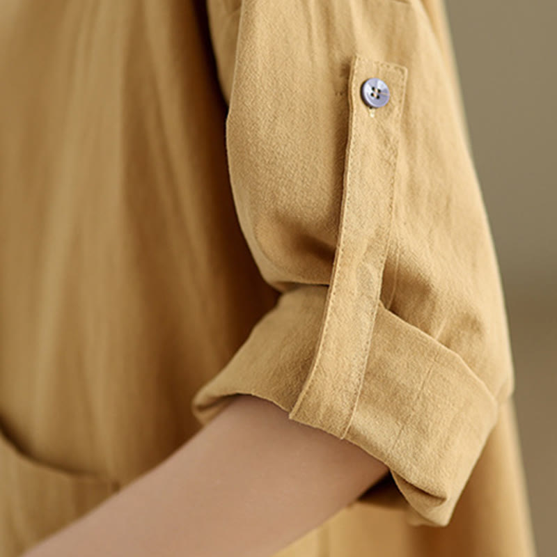Chemise en coton et lin à manches longues et poche pour femme Motif Buddha Stones Commute Pure Color - image 9