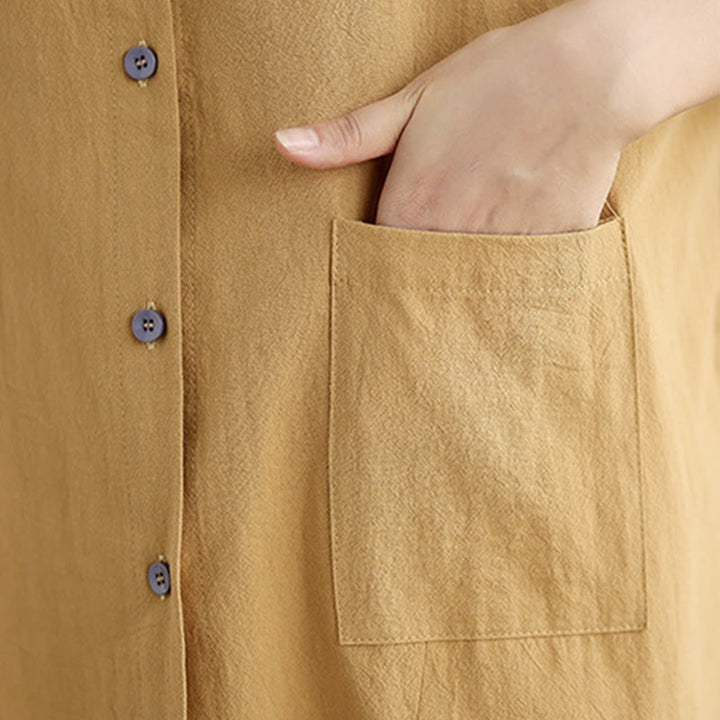 Chemise en coton et lin à manches longues et poche pour femme Motif Buddha Stones Commute Pure Color - image 9