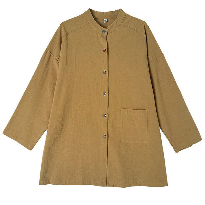 Chemise en coton et lin à manches longues et poche pour femme Motif Buddha Stones Commute Pure Color - image 10