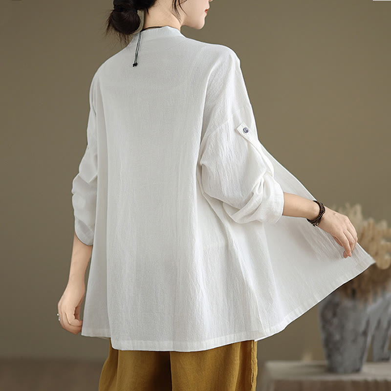 Chemise en coton et lin à manches longues et poche pour femme Motif Buddha Stones Commute Pure Color - image 15