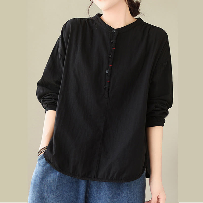 Chemise à manches longues en coton et lin pour femme, motif Buddha Stones, style printemps, simple et uni, avec demi-boutons - image 2