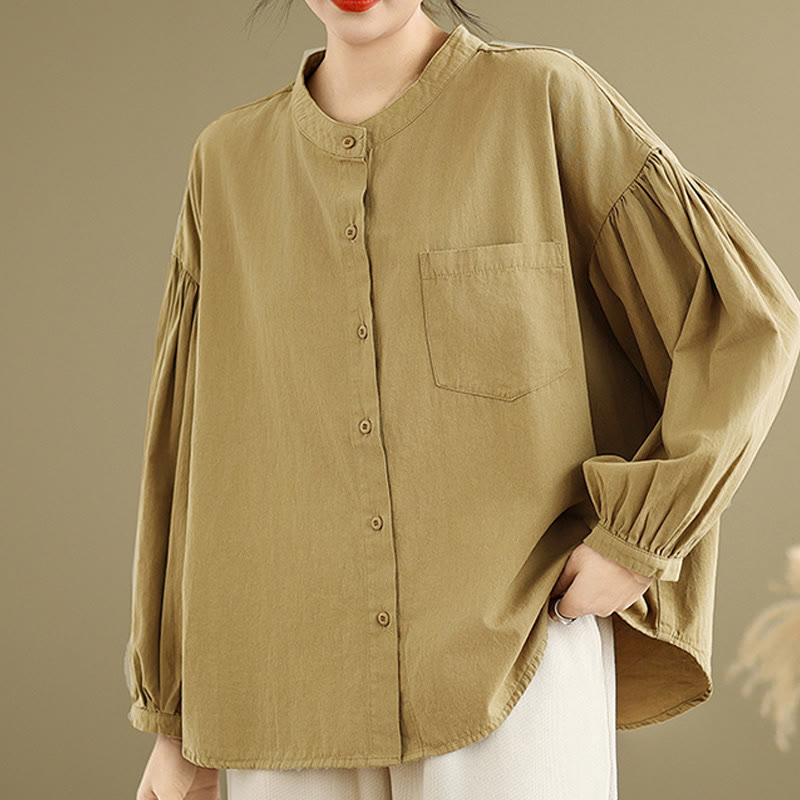 Chemise à manches longues en coton et lin pour femme, motif Buddha Stones, boutons et plis accordéon - image 2
