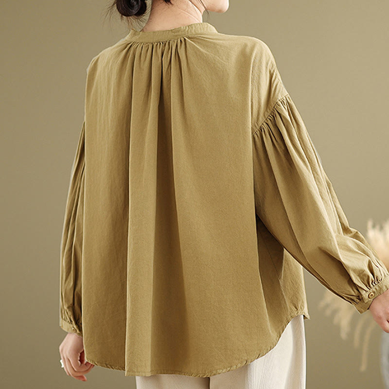 Chemise à manches longues en coton et lin pour femme, motif Buddha Stones, boutons et plis accordéon - image 4