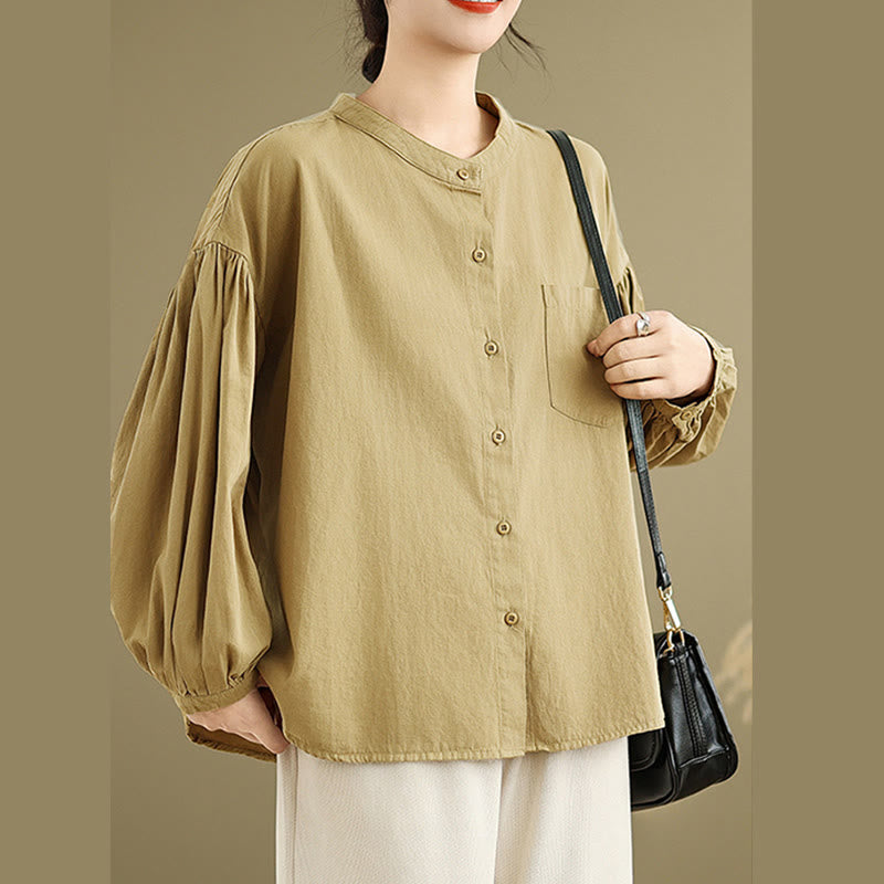 Chemise à manches longues en coton et lin pour femme, motif Buddha Stones, boutons et plis accordéon - image 5