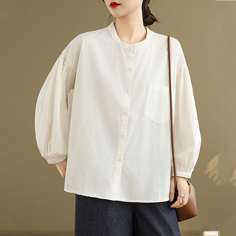 Chemise à manches longues en coton et lin pour femme, motif Buddha Stones, boutons et plis accordéon - image 19