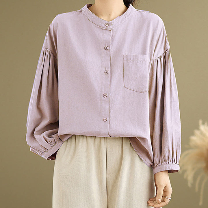 Chemise à manches longues en coton et lin pour femme, motif Buddha Stones, boutons et plis accordéon - image 15