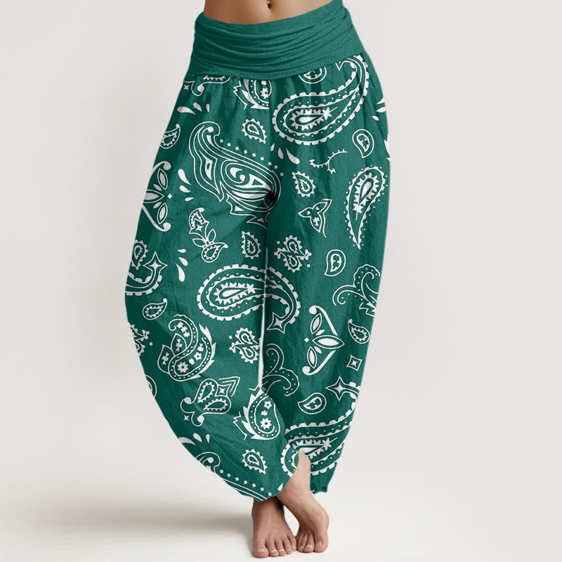 Pantalon sarouel décontracté classique à motif cachemire Buddha Stones pour femme, taille élastique - Sarcelle - US22，UK/AU26，EU54 (6XL) - image 0