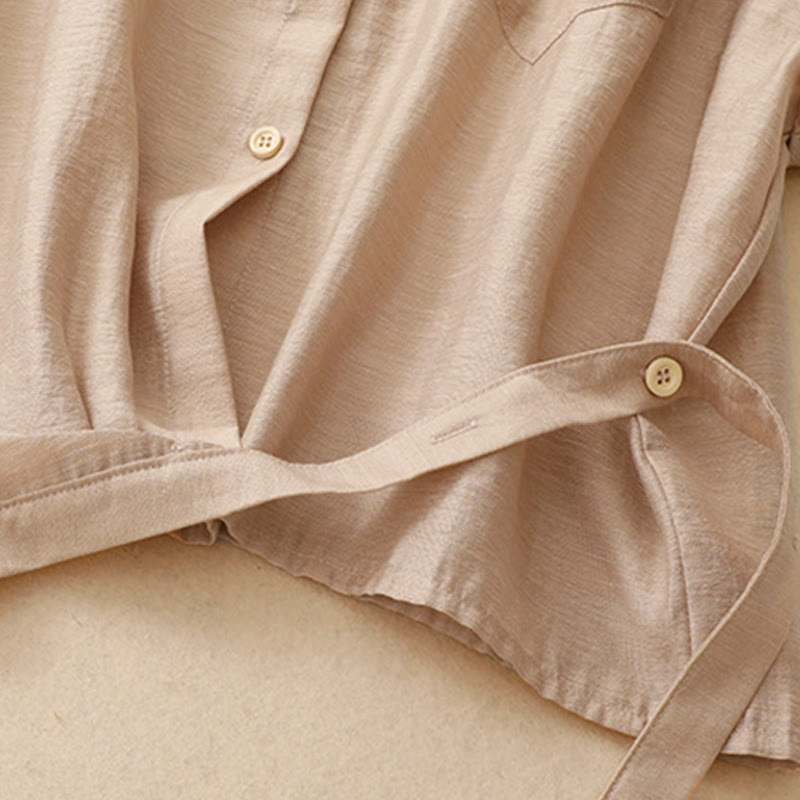 Ensemble 2 pièces pour femme, chemise à manches courtes, jupe 7-8 avec poches, en coton et lin, motif Buddha Stones - image 20