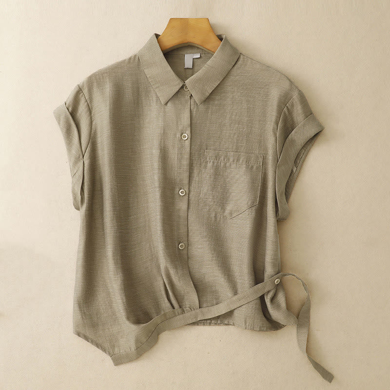 Ensemble 2 pièces pour femme, chemise à manches courtes, jupe 7-8 avec poches, en coton et lin, motif Buddha Stones - image 3