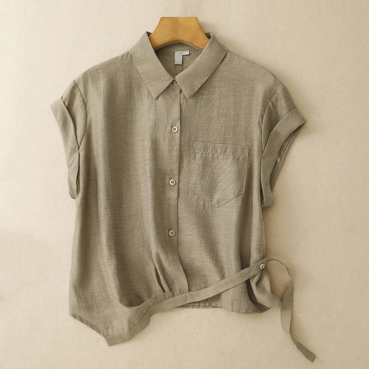 Ensemble 2 pièces pour femme, chemise à manches courtes, jupe 7-8 avec poches, en coton et lin, motif Buddha Stones - image 3