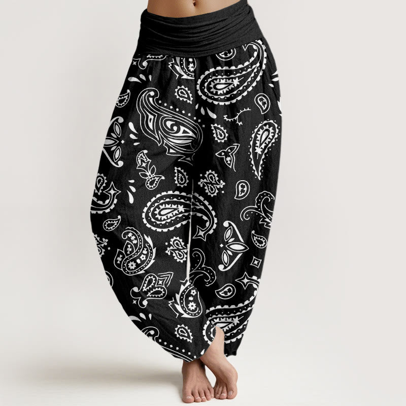 Pantalon sarouel décontracté classique à motif cachemire Buddha Stones pour femme, taille élastique - Noir - US22，UK/AU26，EU54 (6XL) - image 8