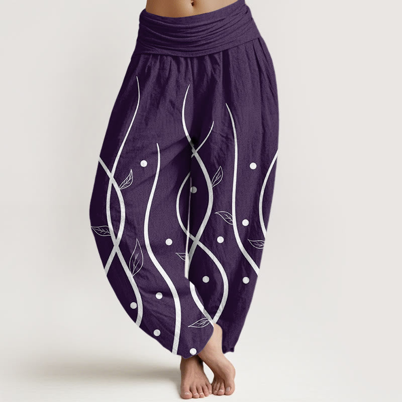 Pantalon sarouel décontracté minimaliste à taille élastique pour femme, motif feuilles de vigne, motif Buddha Stones - Indigo - US22，UK/AU26，EU54 (6XL) - image 1