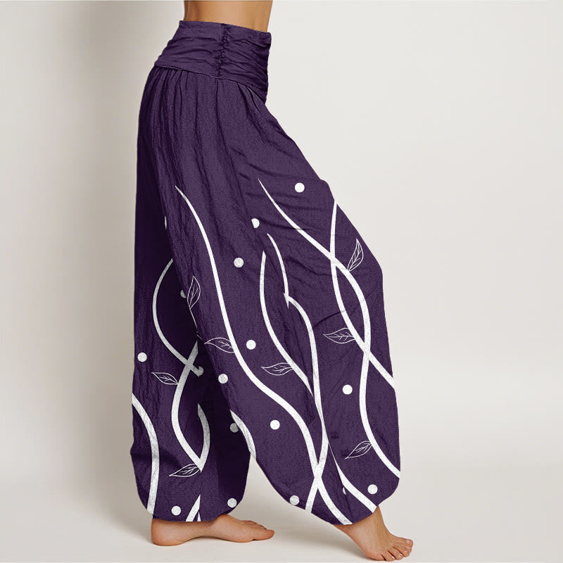 Pantalon sarouel décontracté minimaliste à taille élastique pour femme, motif feuilles de vigne, motif Buddha Stones - image 1