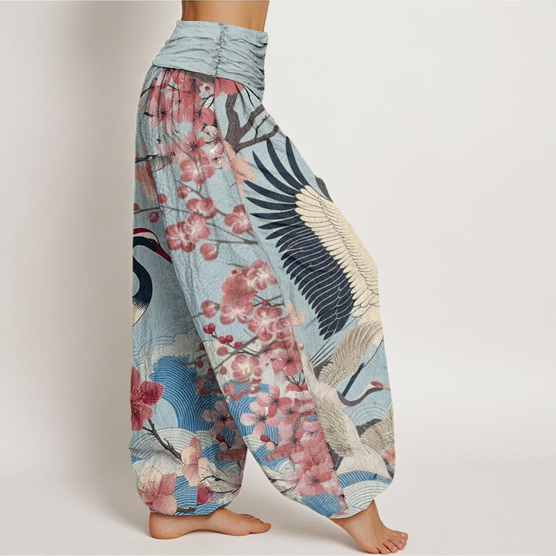Pantalon Buddha Stones décontracté à taille élastique pour femme, motif grue et fleurs de cerisier - image 6