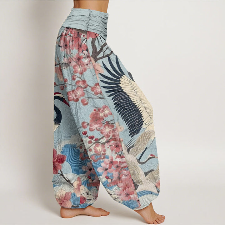 Pantalon Buddha Stones décontracté à taille élastique pour femme, motif grue et fleurs de cerisier - image 5