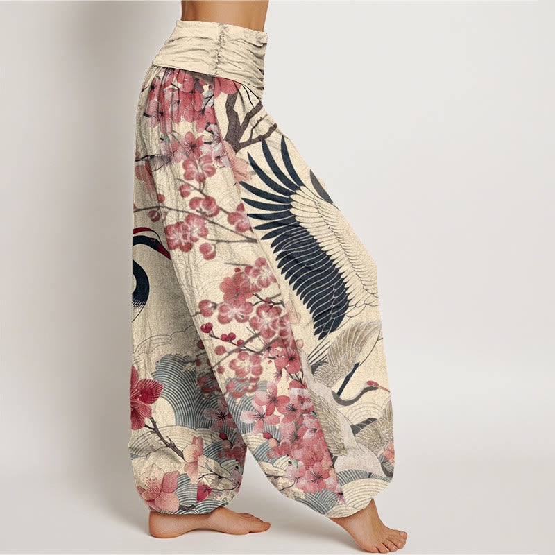 Pantalon Buddha Stones décontracté à taille élastique pour femme, motif grue et fleurs de cerisier - image 8