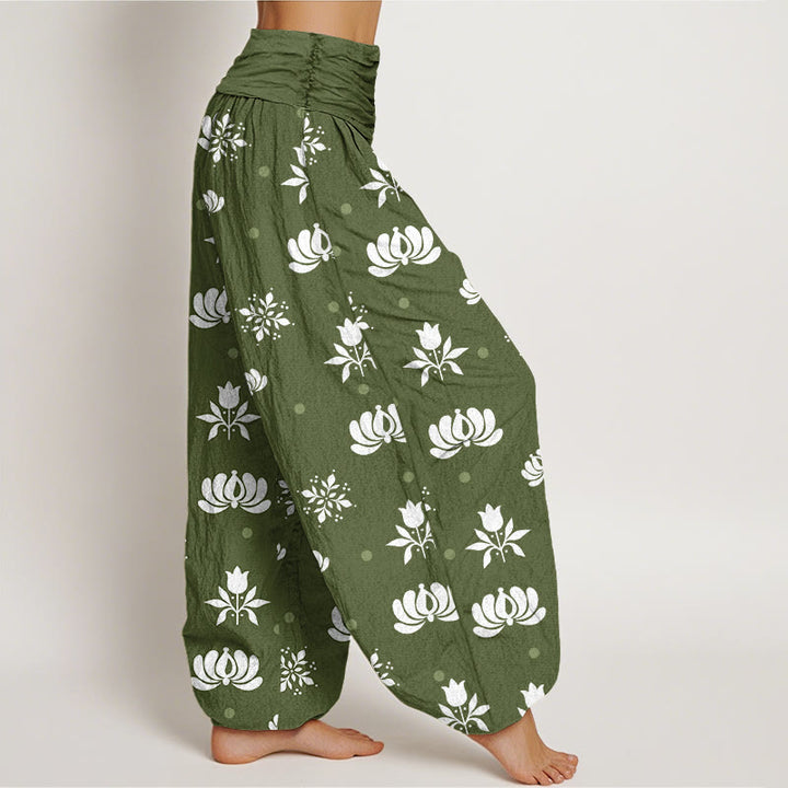 Pantalon sarouel décontracté à taille élastique pour femme, motif lotus à petits pois et Buddha Stones - image 6