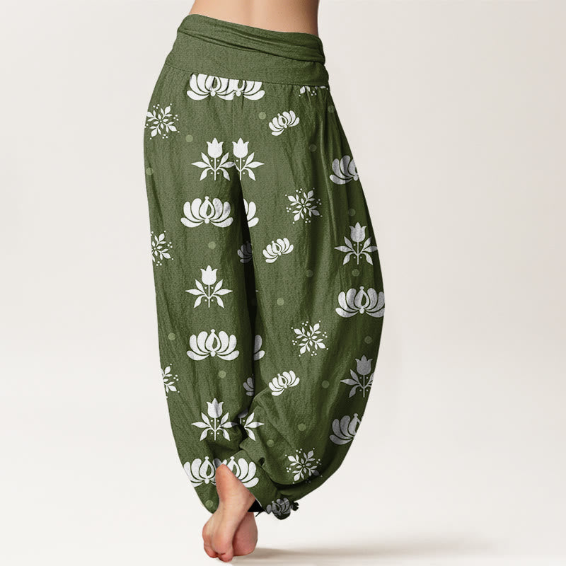 Pantalon sarouel décontracté à taille élastique pour femme, motif lotus à petits pois et Buddha Stones - image 6