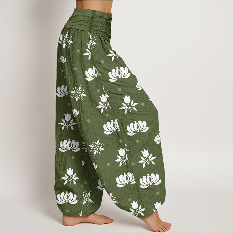 Pantalon sarouel décontracté à taille élastique pour femme, motif lotus à petits pois et Buddha Stones - image 5