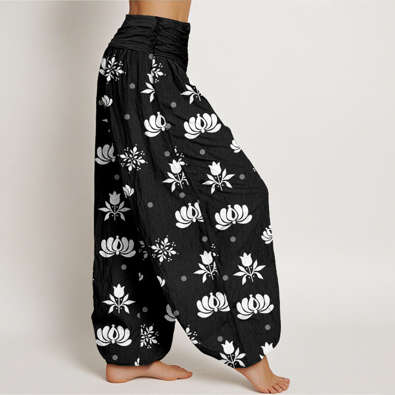 Pantalon sarouel décontracté à taille élastique pour femme, motif lotus à petits pois et Buddha Stones - image 9