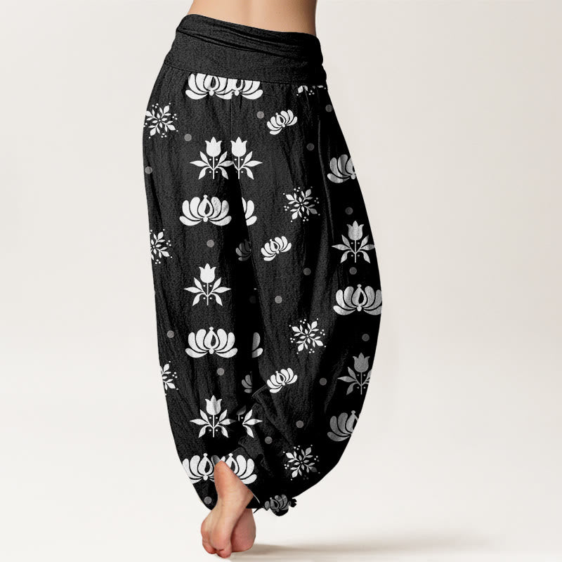 Pantalon sarouel décontracté à taille élastique pour femme, motif lotus à petits pois et Buddha Stones - image 10