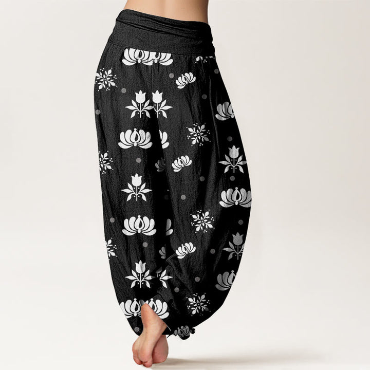 Pantalon harem femme en coton décontracté à petits pois et motif lotus et Buddha Stones , taille élastique - image 9