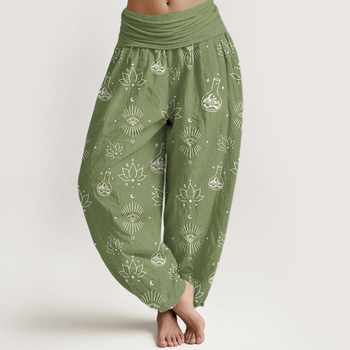 Pantalon sarouel décontracté à taille élastique pour femme, motif œil d'Horus et Buddha Stones - Vert olive - US22，UK/AU26，EU54 (6XL) - image 7