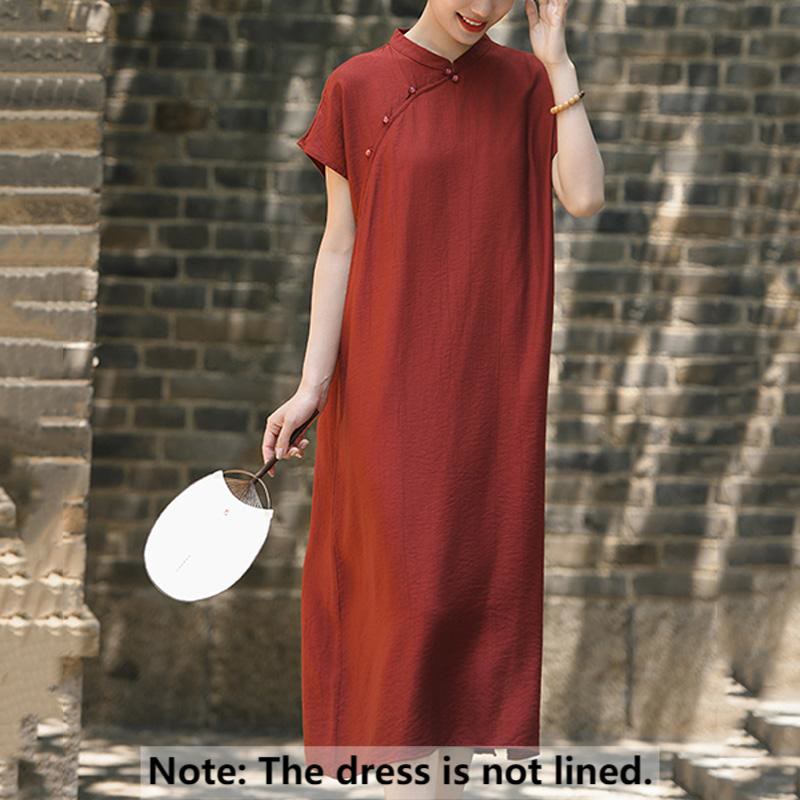 Robe midi en coton et lin à manches courtes et lacets, motif cheongsam Buddha Stones - image 2