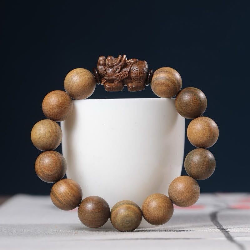Bracelet Pixiu en bois de santal vert et Buddha Stones pour attirer la richesse - Bois de santal vert (tour de poignet : 18-21 cm) - image 1