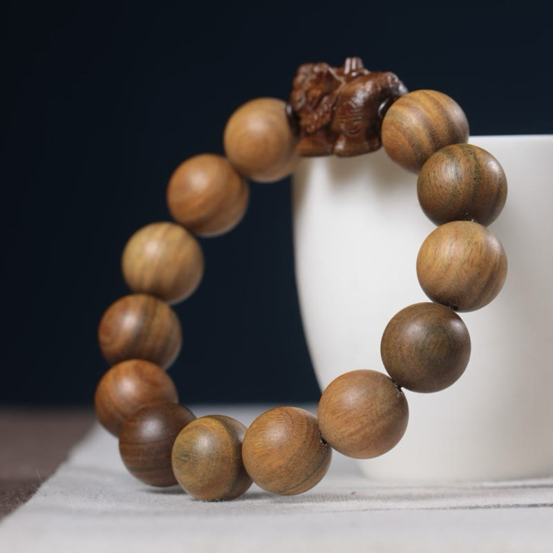 Bracelet Pixiu en bois de santal vert et Buddha Stones pour attirer la richesse - image 2