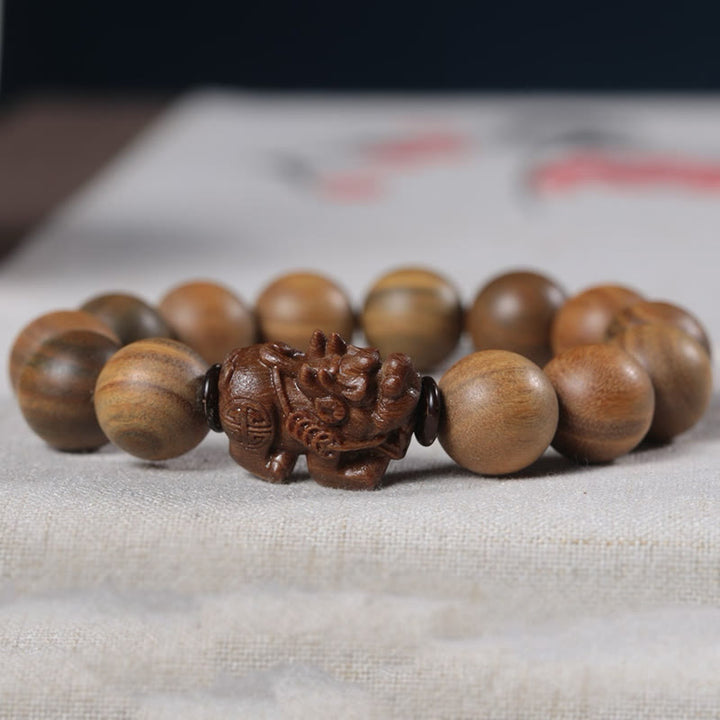 Bracelet Pixiu en bois de santal vert et Buddha Stones pour attirer la richesse - image 4