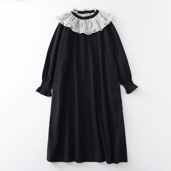 Robe mi-longue bouffante en coton à manches longues et poches, motif patchwork en dentelle et volants Buddha Stones - Noir - US12，UK/AU16，EU44 (2XL) - image 11