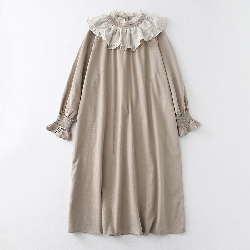 Robe mi-longue bouffante en coton à manches longues et poches, motif patchwork en dentelle et volants Buddha Stones - Lin - US12，UK/AU16，EU44 (2XL) - image 17