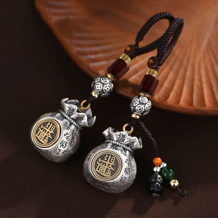 Porte-clés porte-bonheur Buddha Stones Fu Character Money Bag Gagner de l'argent tous les jours