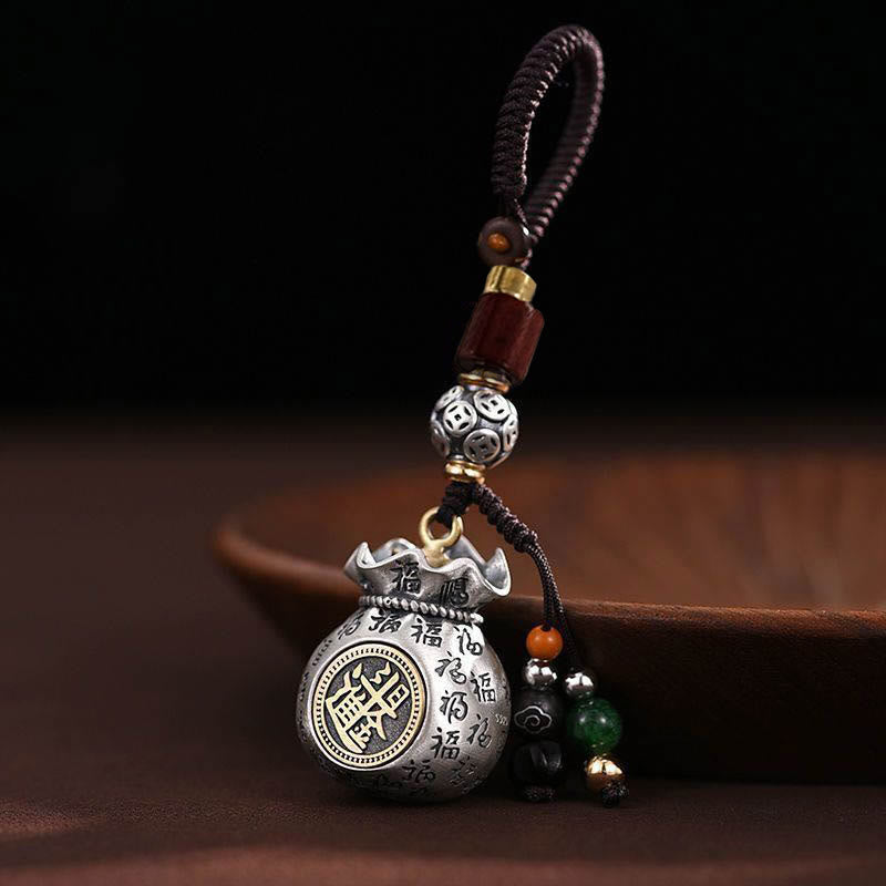 Porte-clés porte-bonheur Buddha Stones Fu Character Money Bag Gagner de l'argent tous les jours