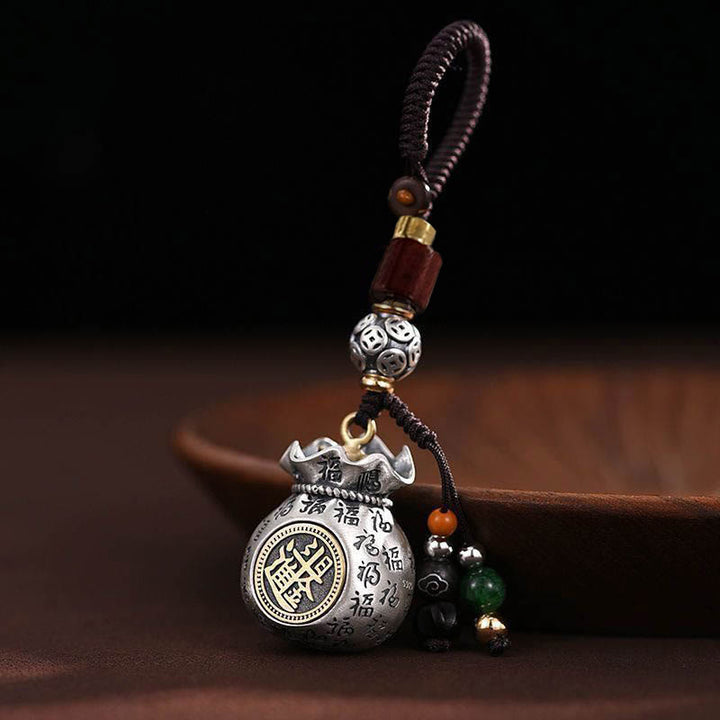 Porte-clés porte-bonheur Buddha Stones Fu Character Money Bag Gagner de l'argent tous les jours