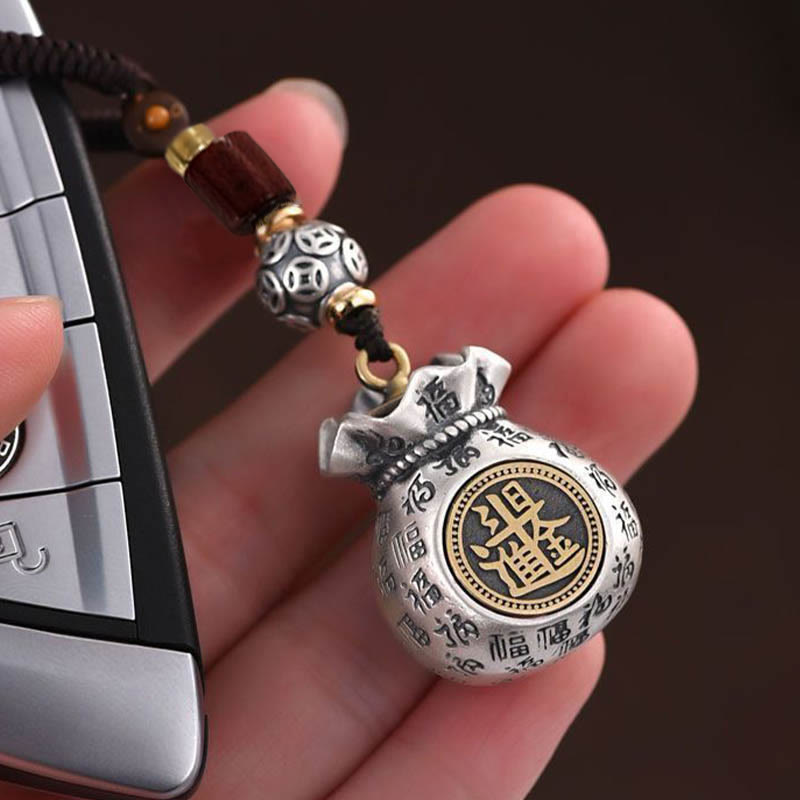 Porte-clés porte-bonheur Buddha Stones Fu Character Money Bag Gagner de l'argent tous les jours