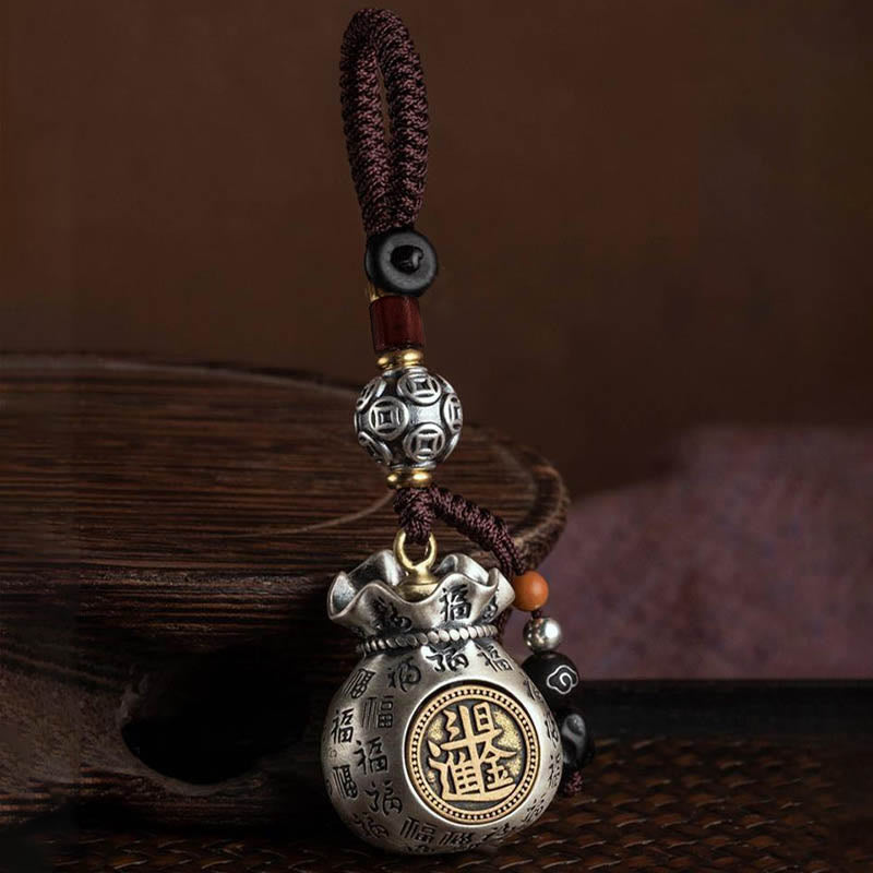 Porte-clés porte-bonheur Buddha Stones Fu Character Money Bag Gagner de l'argent tous les jours