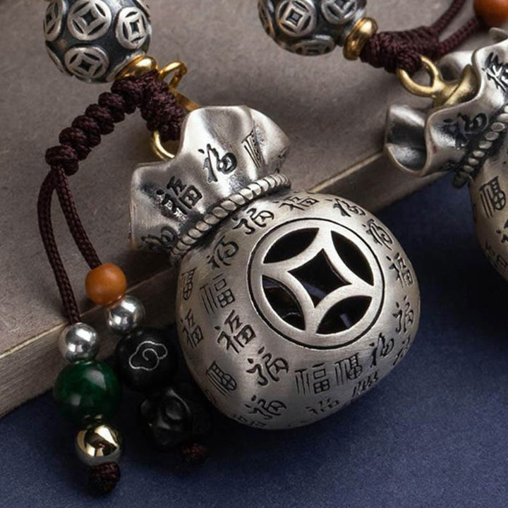 Porte-clés porte-bonheur Buddha Stones Fu Character Money Bag Gagner de l'argent tous les jours