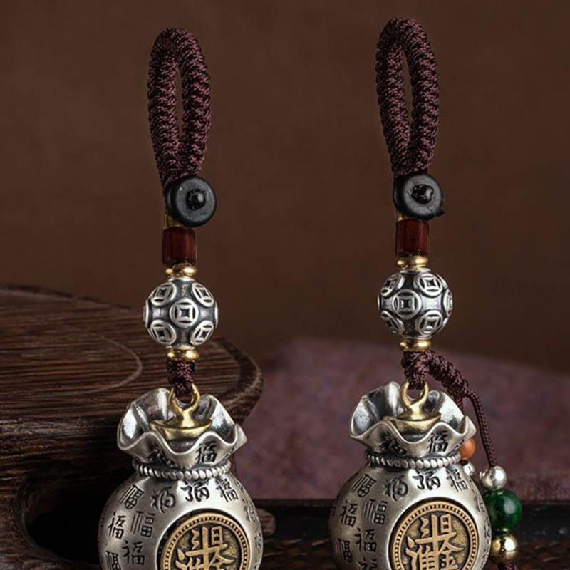 Porte-clés porte-bonheur Buddha Stones Fu Character Money Bag Gagner de l'argent tous les jours