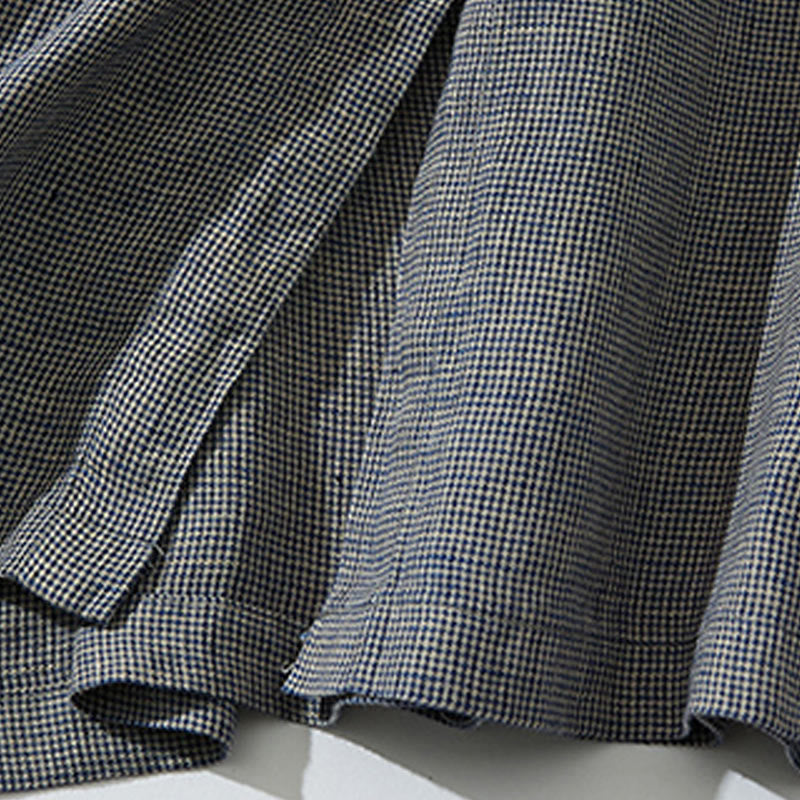 Robe midi en coton et lin à manches longues et poches style lanterne à carreaux gris foncé Buddha Stones Commute - image 8