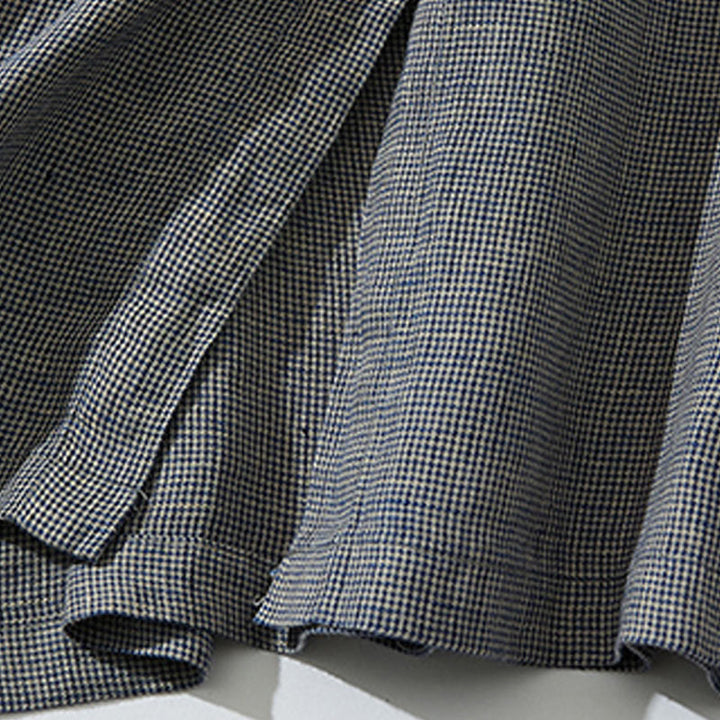 Robe midi en coton et lin à manches longues et poches style lanterne à carreaux gris foncé Buddha Stones Commute - image 8