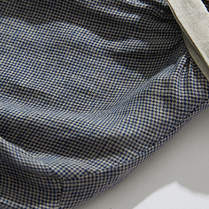 Robe midi en coton et lin à manches longues et poches style lanterne à carreaux gris foncé Buddha Stones Commute - image 4