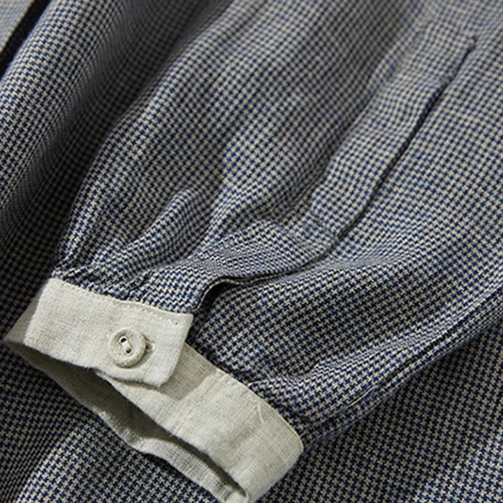 Robe midi en coton et lin à manches longues et poches style lanterne à carreaux gris foncé Buddha Stones Commute - image 5