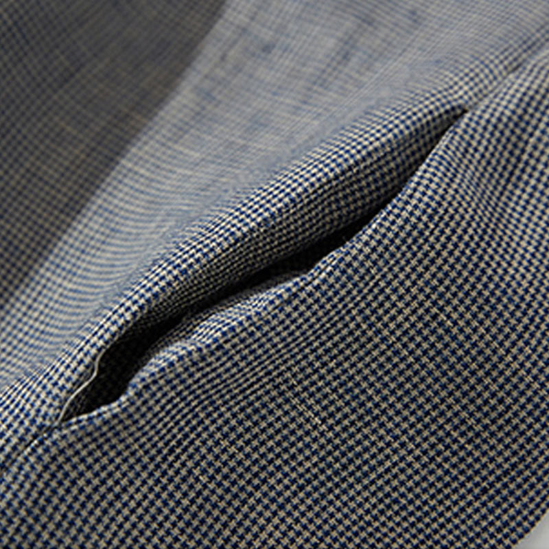 Robe midi en coton et lin à manches longues et poches style lanterne à carreaux gris foncé Buddha Stones Commute - image 7