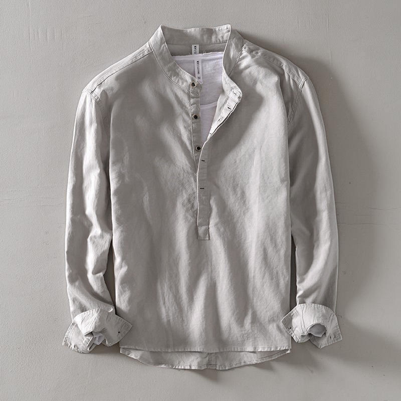 Chemise à manches longues et demi-bouton en coton et lin pour homme Buddha Stones - Gainsboro - US/UK/AU40，EU50 (2XL) - image 3