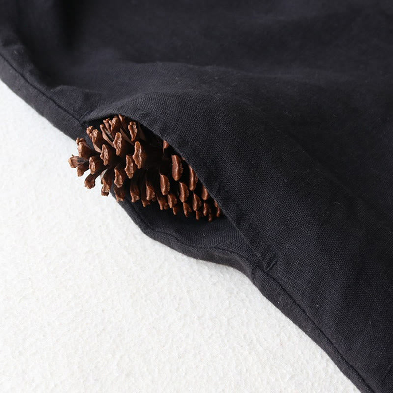 Robe mi-longue en coton et lin à revers, manches trois-quarts, boutons et Buddha Stones, avec poches - image 4