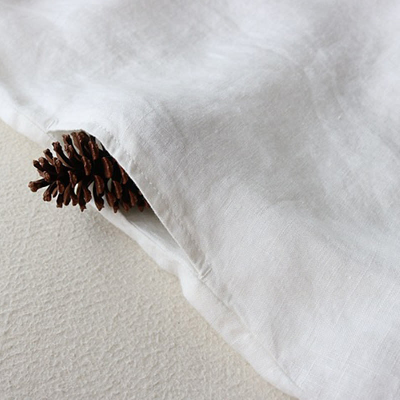 Robe mi-longue en coton et lin à revers, manches trois-quarts, boutons et Buddha Stones, avec poches - image 9