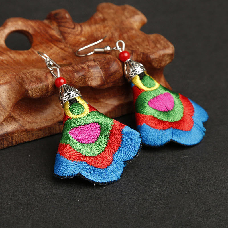 Boucles d'oreilles en Buddha Stones faites à la main, broderie Yi colorée, harmonie - Couleur extérieure : bleu ciel (poteaux en alliage) - image 7