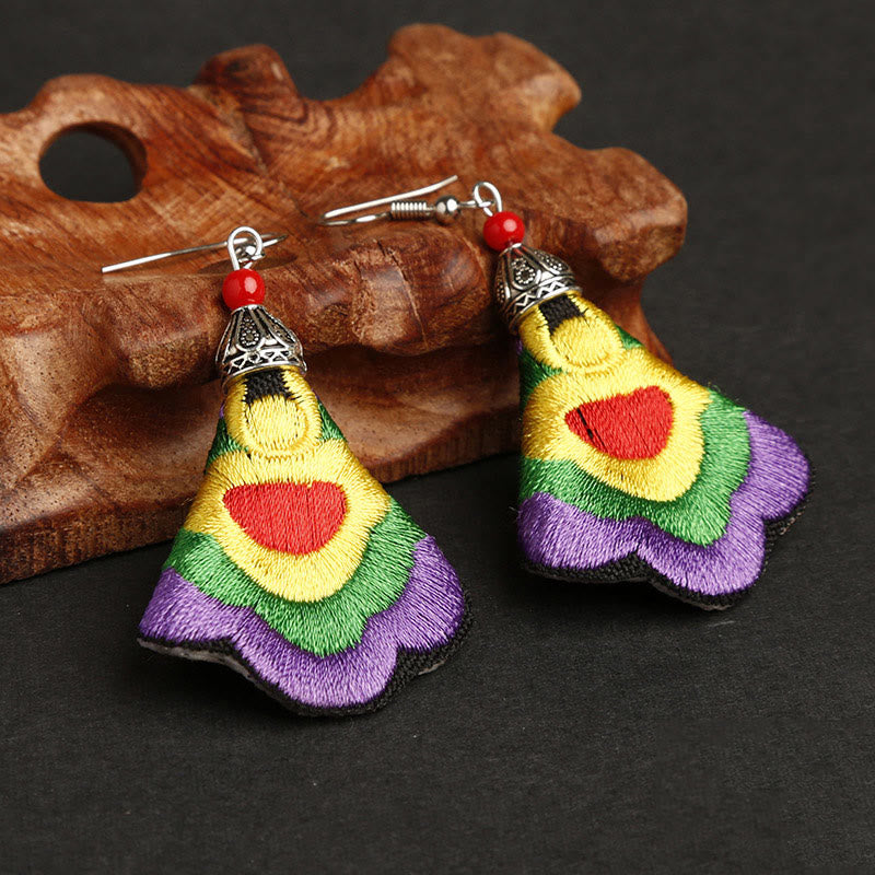 Boucles d'oreilles en Buddha Stones faites à la main, broderie Yi colorée, harmonie - Couleur extérieure : violet (poteaux en alliage) - image 2